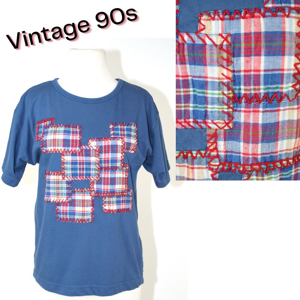 Vintage 90s Patchwork T-Shirt SlowStitch Upcycle Bespoke OOAK 4th of July Summer